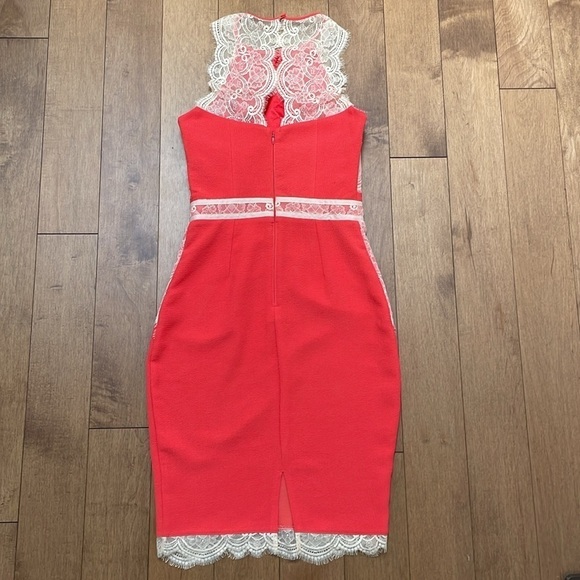 Lipsy London Orange Lace Midi dress sleeveless halter neck US4 - Picture 14 of 16